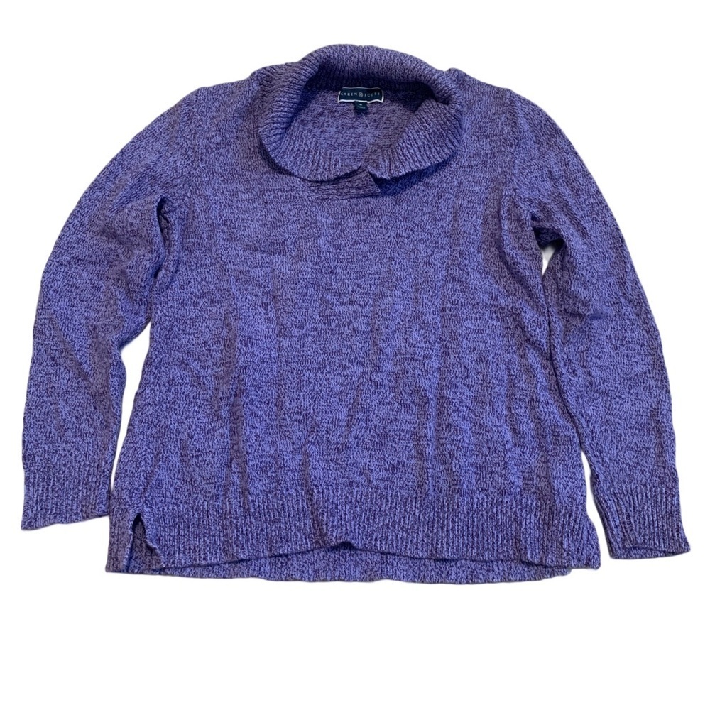 Karen Scott Purple Heather Cowl Neck Knit Sweater M Medium Long Sleeve Pullover